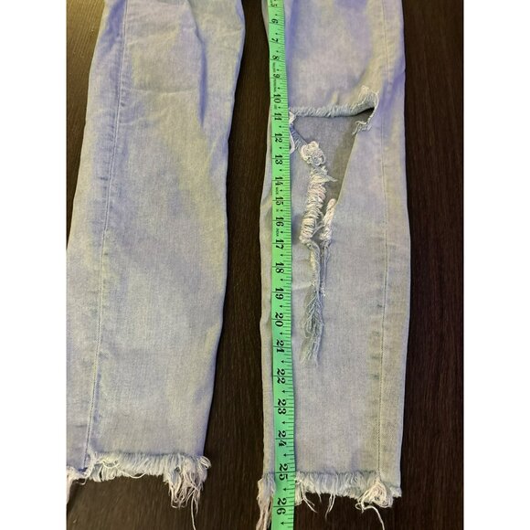 Bershka Denim Light Wash Distressed Ripped High-Rise Cropped  Jeans U.S. Size 6 - Picture 9 of 10